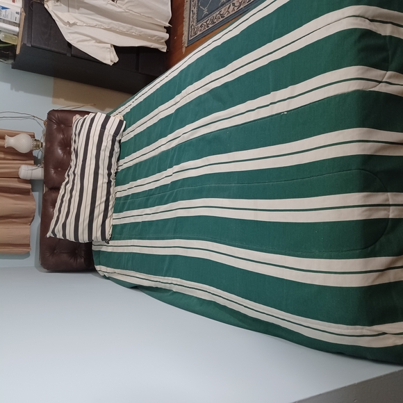Green and White Striped Bedding Set